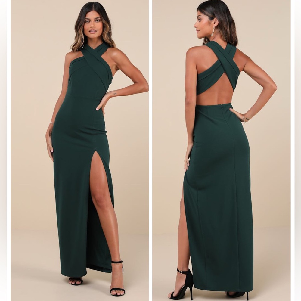 Lulus Head to Cocktail Hour Emerald Green Halter Neck Maxi Dress size XS Formal